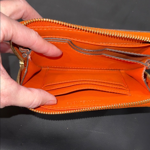 Michael Kors Orange Saffiano Zip Wallet with Gold Plaque - Picture 9 of 12